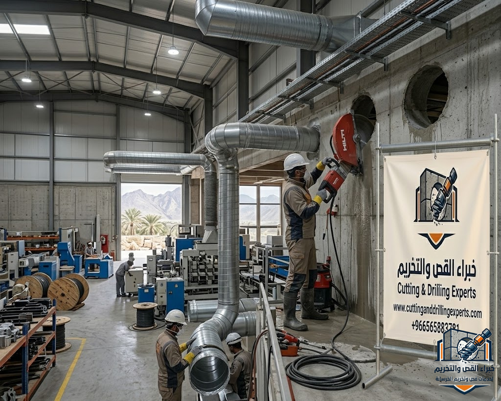 تنفيذ فتحات تهوية بالطائف باستخدام أجهزة القص والكور الماسي لعمل فتحات الدكت والشفاطات وأنظمة التهوية في الجدران والأسقف الخرسانية بدقة عالية